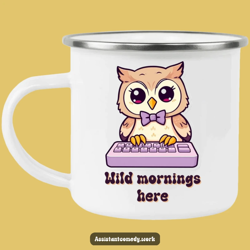 Funny Owl Bow Tie Camping Mug - Durable & Hilarious Gift for Outdoors