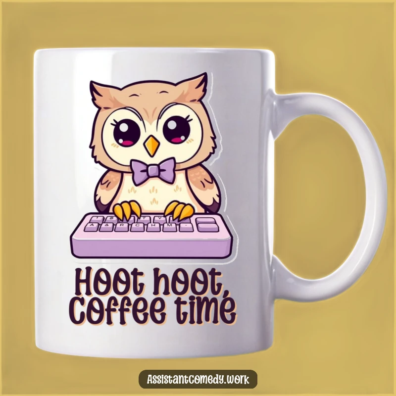 Funny Owl Bow Tie Typing Keyboard Mug - Perfect Funny Gift for Office Workers