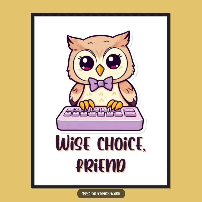 Funny Owl Bow Tie Digital Art - Instant Hilarious Wall Decor Gift