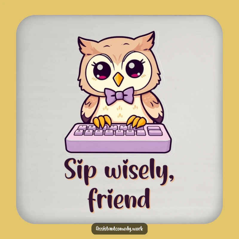 Funny Owl Bow Tie Coaster - Chic & Hilarious Gift for Drink Lovers