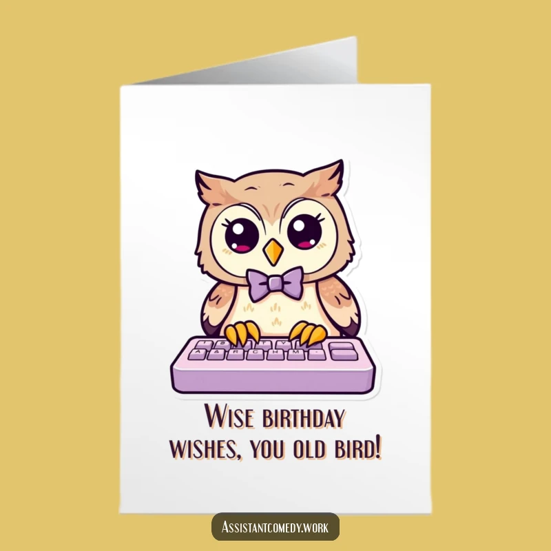 Free Printable Birthday Card: Funny Owl Typing, Perfect Downloadable Gift for Geeks