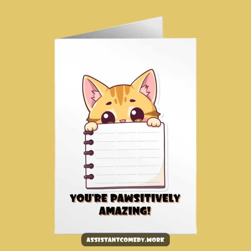 Free Printable Congrats Card: Cat Behind Notepad, Best Downloadable Gift