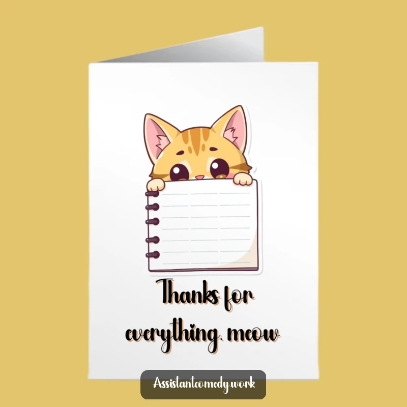 Free Printable Thank You Card: Cat Behind Notepad, Hilarious Downloadable Gift