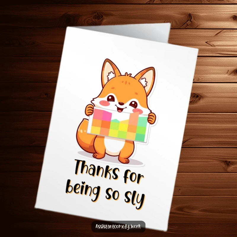 Funny Free Printable Thank You Card: Playful fox presenting a colorful chart to express thanks.