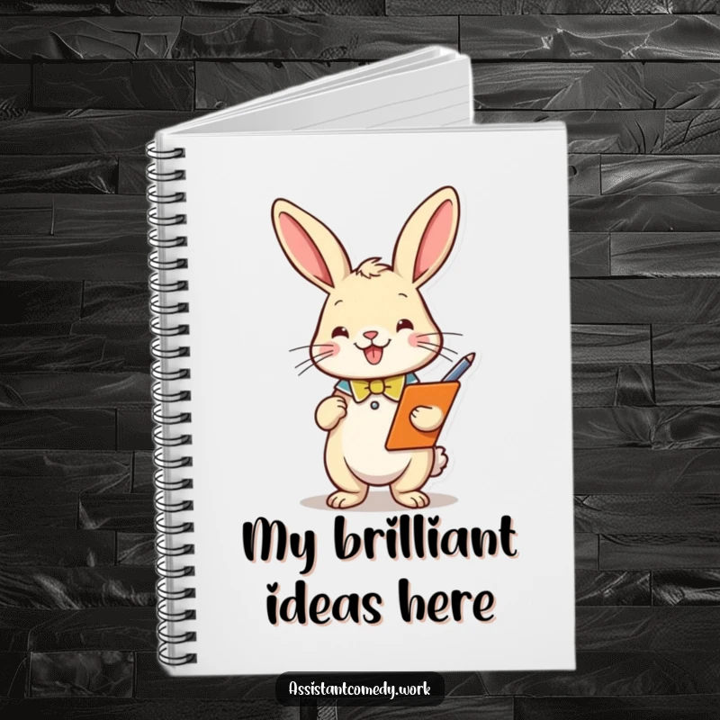 A playful rabbit holding a clipboard and pen on the cover of a sturdy notebook, perfect for jotting down plans.